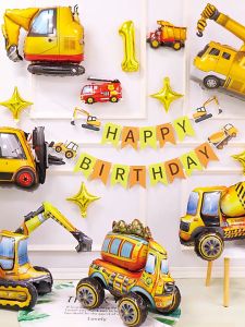 Construction-Themed Birthday Party Banner - Kids Birthday Celebration Foil Balloon Decoration