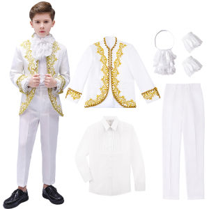 ชุดทักซิโด้สำหรับเด็กชุดเจ้าชายชุดเดรสสวยชุดสูทการประกวดอย่างเป็นทางการการแสดงบนเวทีฮาโลวีนชุดสูทกางเกงอเมริกัน