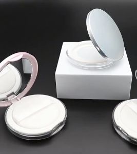 Plastic Loose Powder Compact Container with Velvet Powder puff Mirror and Elasticated Net Sifter Empty Reusable Powder box 5g Portable DIY Makeup Powder case