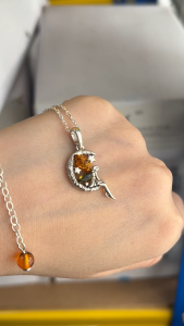 MILLENNE Multifaceted Baltic Amber Fairy Silver Pendant with 925 Sterling Silver (MLP-01)