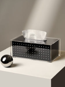 Chinese Style Black Acrylic Tissue Box Rectangular Dining Table Storage Paper Extraction Box Coffee Table Tissue Cover Living Room Decoration