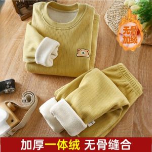 Thickened Fleece Childrens Warm Underwear Set for Boys And Girls Baby Sleepwear Pyjamas Autumn Winter Home Style Clothes