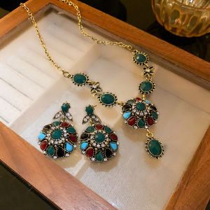 Vintage Rhinestone Bridal Jewelry Sets for Women Luxury Shiny Round Chokers Necklace Earrings Wedding Dress Bridal Jewelry K0