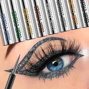 Extra Slim Liquid Eyeliner Pen - Waterproof Sweatproof Not Caking Colorful Glitter Eyeliner with Sparkling Eyeshadow