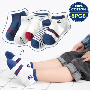KUCHAR 5 Pairs/set Cotton Mesh Boys Socks Breathable Ankle Socks Cartoon Design Kids Sock for 2-12 Years Old
