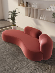 Wine Red Curved Shaped Sofa Internet Celebrity Clothing Store Beauty Salon Rest Area Reception Apartment B & B Hall Reception