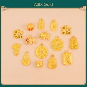 ASIX GOLD เครื่องรางพลาสติกทอง 24K 18K ทนทานไม่หมองไม่หลุดลอกจี้ช้างนำโชคอักษรฟู่ลูกปัดน้ำเต้าสร้อยข้อมือDIY แฟชั่นเรียบง่ายของขวัญมงคล