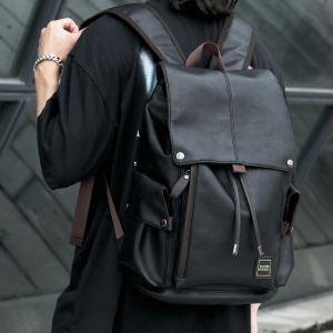 MOYYI Mens Casual 16inch Leather Laptop Backpack Waterproof Durable Large Capacity Outdoor Commute Bag For Youth