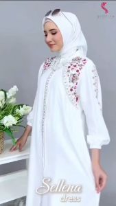 MH/Sellena Dress Polo Linen Dress bordir Dress wanita terbaru Dress lebaran Gamis wanita dewasa