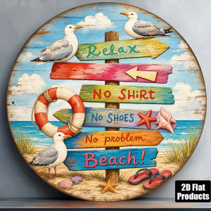 CIFbuy | No Shirt No Shoes No Worries Vintage Round Aluminum Sign 8x8in Beach Hut Bar Wall Decor Gift
