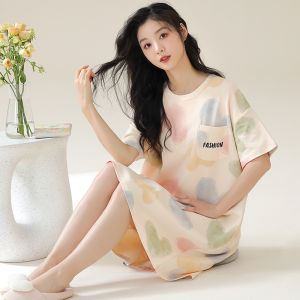 Miiow | Pure Cotton Short Sleeve Sleepwear Womens Casual Home Clothes Thin Summer New Style Cat Person Sleep Dress With Chest Pad