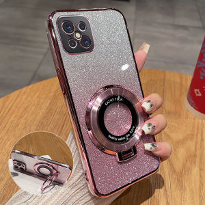 Oppo A92s Silicone Phone Case Full Cover Anti-Fall Transparent Soft Shell with Stand Creative Luxury Glitter Design Eco-Friendly