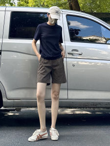 New Brown Loose Womens Workwear Shorts Comfortable Thin Polyester Fiber Natural Waist Short Pants Nordic Style Casual Trousers