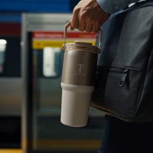 TEZORAH Dual Drink Carry Tumbler 600ml | Stainless Steel Vacuum Insulated | Foldable Carry Handle | Box Included