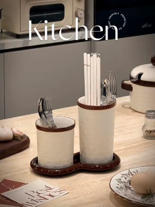French woven ceramic chopstick tube for draining water high-end countertop spoon storage box for household kitchen