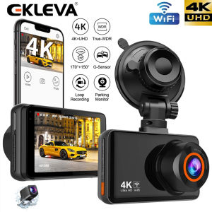 Ekleva 4K WIFI Dash Cam cho xe ô tô phía trước và ống kính kép phía sau tự động Dashcam thời gian trôi đi video được xây dựng trong hỗ trợ wifi 24h màn hình đỗ xe