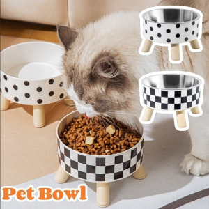 Pet Stainless Steel High Bowl Support Cervical Pet Bowls Dog Feeder Pet Drinking Dish Feeder Cat