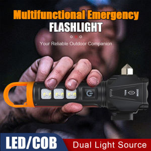 Emergency Flashlight with Safety Hammer Seatbelt CutterSOS StrobeRechargeablefor Survival KitCar AccidentOutdoor Emergency