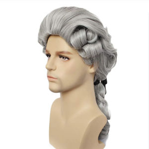 HAIRJOY Synthetic Hair Colonial Cosplay Wig for Lawyer Grey Wigs Long Curly Wavy Wigs for Men