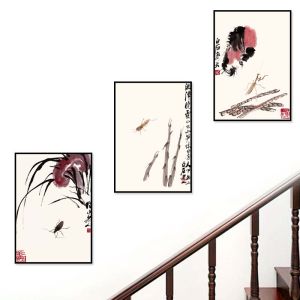 New Chinese Style Decorative Painting Qi Baishi Office Living Room Sofa Background Wall Art Modern Minimalist Frameless Print