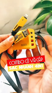 Bộ sạc nhanh 4 cổng 120W: 2 cổng Type C + 2 cổng USB - Và cáp sạc nhanh 4 in 1
