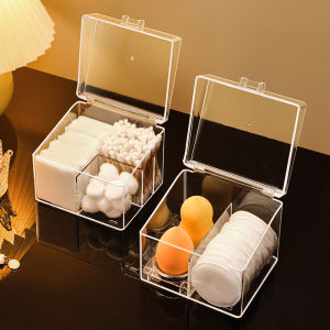 Acrylic Makeup Sponge Storage Box Dustproof Cosmetics Cotton Swab Organizer Holder Square Desktop Storage Bin for Dormitory