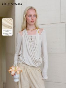 Cello Sonata | Tencel French Design Wrinkle Halter Long Sleeve Top