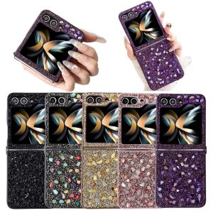 เคสสำหรับ Samsung Galaxy Z Flip6 Z Flip5 Z Flip4 Z Flip3หัวเพชรประกายระยิบระยับหรูหราด้านหลังแบบพับหนังหน้าจอปกป้องตัวเครื่องรู้สึกนิ่มป้องกันลายนิ้วมือป้องกันการตกเคสโทรศัพท์มือถือแบบพับกันกระแทก
