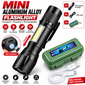 Mini Rechargeable LED Flashlight XPE COB 3 Modes Zoomable USB Torch Portable Camping Emergency Light