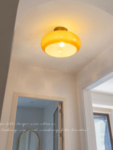 Minimalist Modern Glass Ceiling Lamp for Kitchen Balcony Entrance Away Iron Body Round Shade Non-intelligent Control