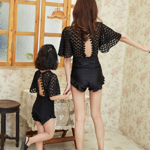 New Style Family Black Mother-Daughter Parent-Child Swimsuit One-Piece Girl Girl Princess Smaller and Big Kids Swimwear Hot Spring Swimsuit