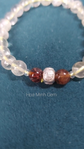 Vòng tay đá Thạch Anh Lemon Quartz size hạt 7.7mm phối charm bi bạc chữ Phúc viên thạch anh tóc nâu đỏ sang trọng | Hoa Minh Gem