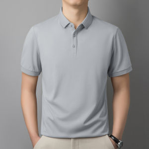 Mens Short Sleeve Polo Shirt Ice Silk Cool Feeling Summer Top with Collar Body T-Shirt Slim Fit Regular Thickness Silk Fabric