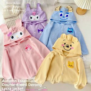 Cute Childrens Hooded Cardigan Autumn Stripe Pattern Cartoon Ear Design Thin Striped Outerwear for Boys And Girls
