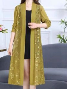 Áo Khoác Len Cổ Chữ V Dài Tay Mỏng Mùa Xuân Thu Cho Phụ Nữ Áo Khoác Ngoài Bằng Vải Lưới Ren Dài Vừa Phải Áo Khoác Ngoài Che Nắng Cho Mẹ