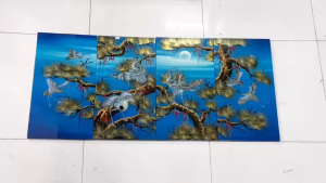 Bộ Tranh sơn mài Thanh Bình Lê 4 tấm - Tùng Hạc vẽ kết hợp cẩn ốc size 60x120 cm hàng xuất khẩu