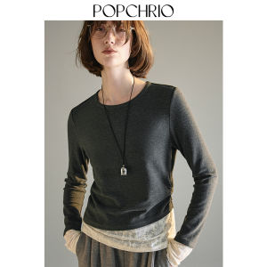 POPCHRIO | Áo Thun Lót Nữ Thiết Kế Voan Ren Giả Cashmere