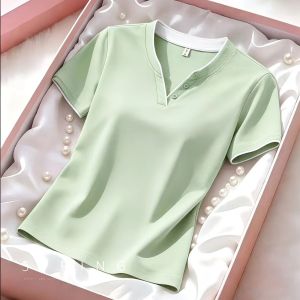 HUAXUNRAN | Áo Thun Nữ Thời Trang thoải mái cổ chữ V tay ngắn cỡ lớn mùa hè