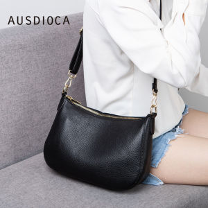 AU IA กระเป๋าผู้หญิงกระเป๋าสะพายไขว้สะพายไหล่หนังแท้แมตช์ชุดง่ายแฟชั่นแบบใหม่2023กระเป๋าพระจันทร์เสี้ยวแบบถือหนังนิ่มของผู้หญิง