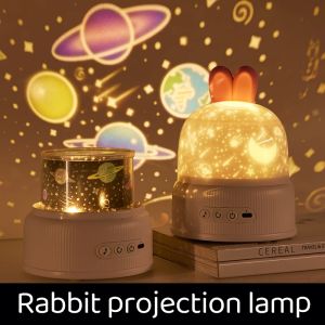 Cute Rabbit Projector Night Light 360° Rotation Kids Ocean Projection Sleep Lamp For Baby Christmas Gifts Room Decoration