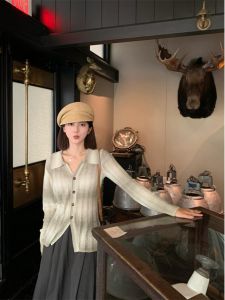 Womens Knitted Gradient Color Sweater Spring Autumn Versatile Base Layer Shirt Trendy Long Sleeve Cashmere Feel Fashionable