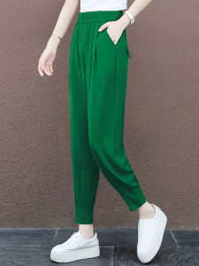 Summer New Womens Loose Slimming Casual Pants Colorful Thin Footed Nine-Haarless Harem Pants High Waist Sporty Style Plain