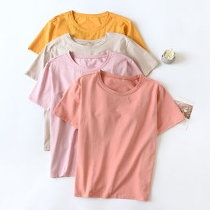 Womens Short-Sleeved Thin Bra-Free Cup with Chest Pad Pure Cotton Ice Porcelain Cotton Homewear Tops Sports T-shirt