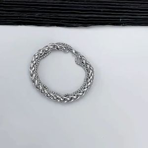 GELANG TITANIUM PRIA PREMIUM DOUBEL LAYER SILVER ANTI KARAT TERBARU