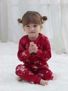 UIN BABY | Bộ Quần Áo Lót Bông Ấm Áp Mùa Thu Đông Màu Đỏ