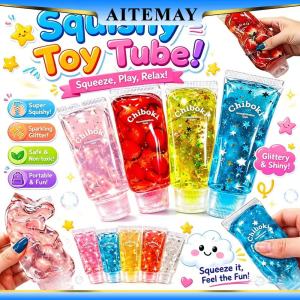 4Pcs Glitter Toothpaste Squishy Stress Relief Toy Fruit Filled Deformable ASMR Fidget Toys for Adults Anti Stress Birthday Gifts Aitemay