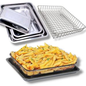 Keranjang Peniris Minyak Goreng Saringan Penggorengan Sett Nampan Stainless Steel Serbaguna