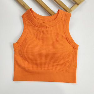 Womens Candy-Colored Yoga Tank Top - Side Boob Control Elastic Seamless Built-in Cups Shockproof Sports Bra