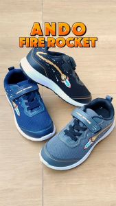Sepatu Sekolah Anak Laki Laki TK PAUD SD 5 6 7 Tahun Karakter Sneakers Perekat Ando Fire Rocket Abu