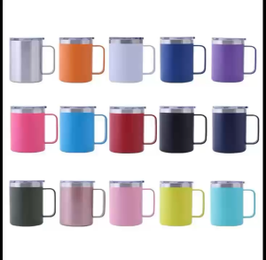 Portable 12oz Handle Coffee Mug 304 Stainless Steel Insulated Water Cup Office Tea Mug Iced Americano Hot Water Cups